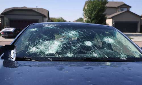 Damaged car glass awaiting repair